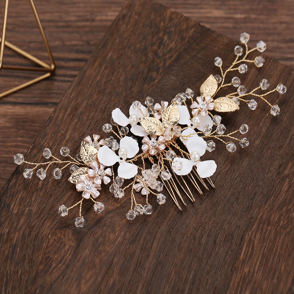 

Crystal Hair Comb Elegant Bridal Accessories Wedding Side Combs Lightweight Comfortable Fairy Golden Leaf Decorations