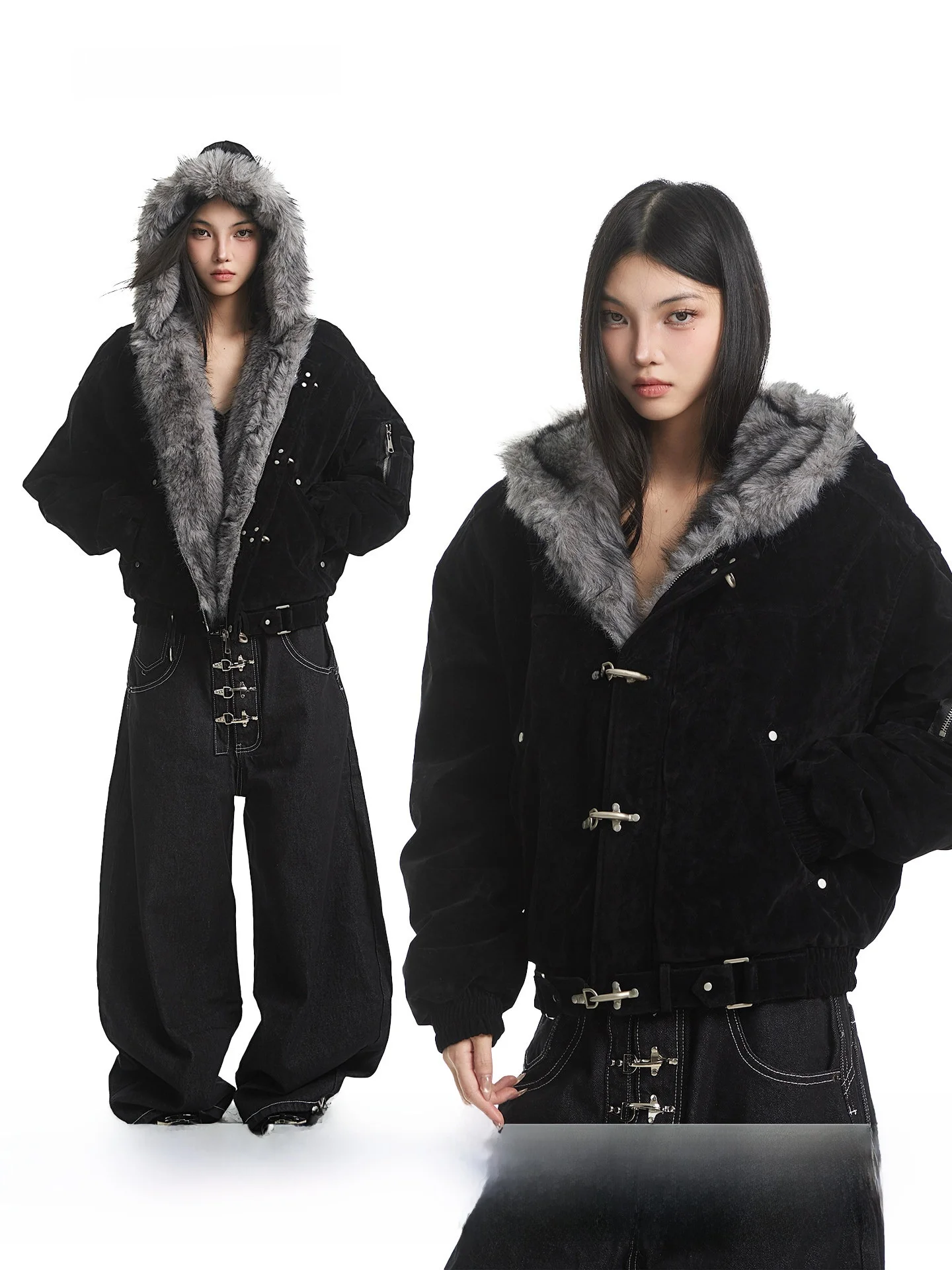 

Женское зимнее свободное пальто Uncmhisex в стиле ретро с меховым воротником, капюшоном, на пуговицах, с длинными рукавами, на молнии