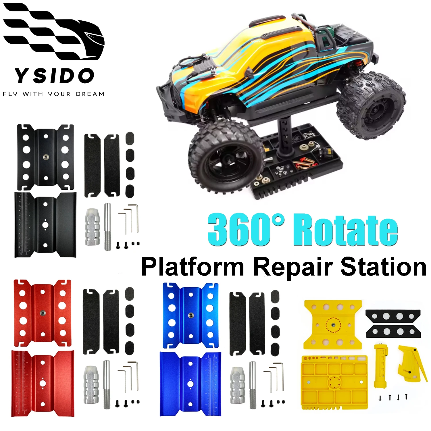 YSIDO 360° Rotate Repair Station RC Car Work Stand Assembly Platform Adjustable Height for 1/8 1/10 1/12 1/14 1/16 RC Crawler