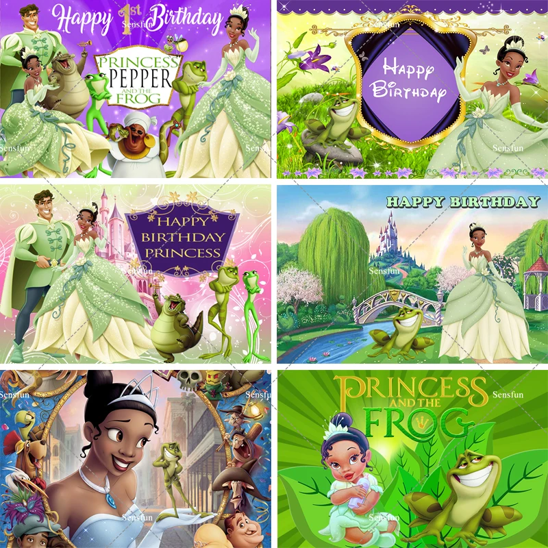 Princess Tiana and The Frog Backdrop Party Photography Background Baby Shower Girl Birthday Party Cake Table Banner Custom