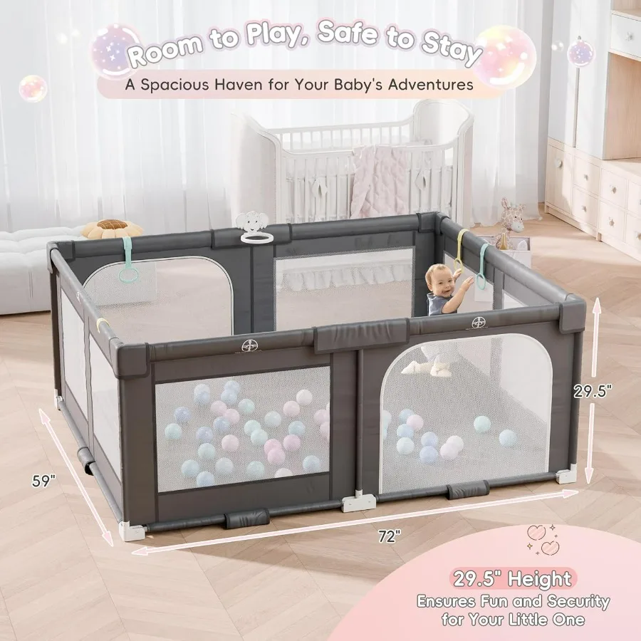 Box pieghevole 72 X 59 con borsa per il trasporto per uso interno ed esterno Cortile da gioco portatile per bambini con ventose antiscivolo Cerniera Ga