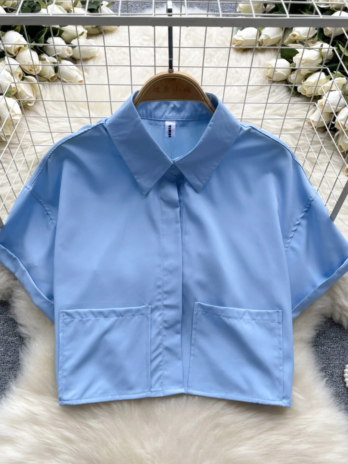 Korean Sle ort Women's irt 2025 Summer New Design Unique Chic Loose Versatile Belly Button Exposure Top Breathable Poly...