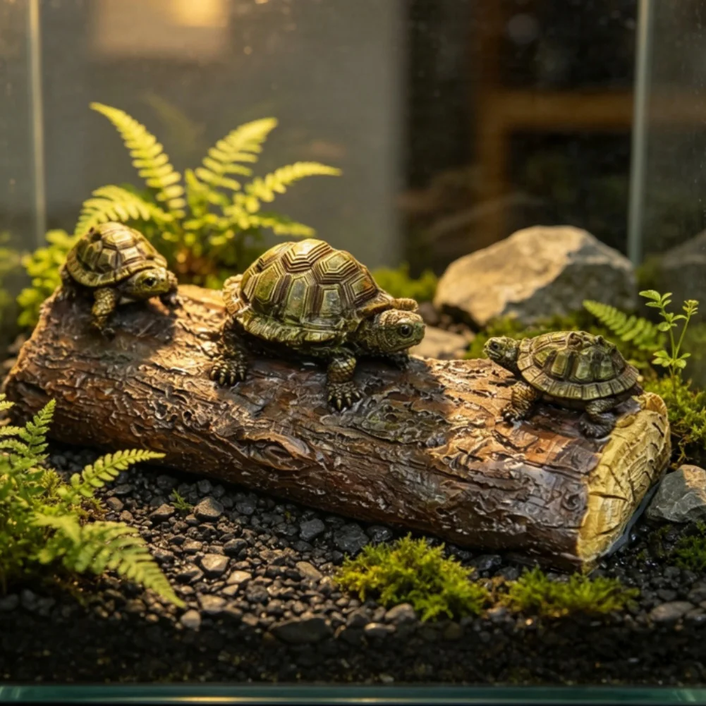 Resin Turtle Figurine Three Turtles On Wood Base For Garden Pond Water Landscape Home Decor Ornament