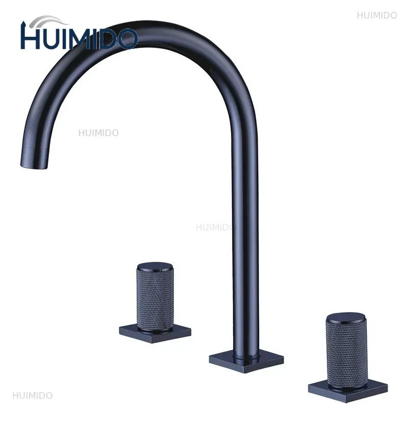New Widespread Basin Faucet Brass Rose Gold Bathroom Sink Faucet 3 Hole Double Handle Hot And Cold Water Tap New Arrival