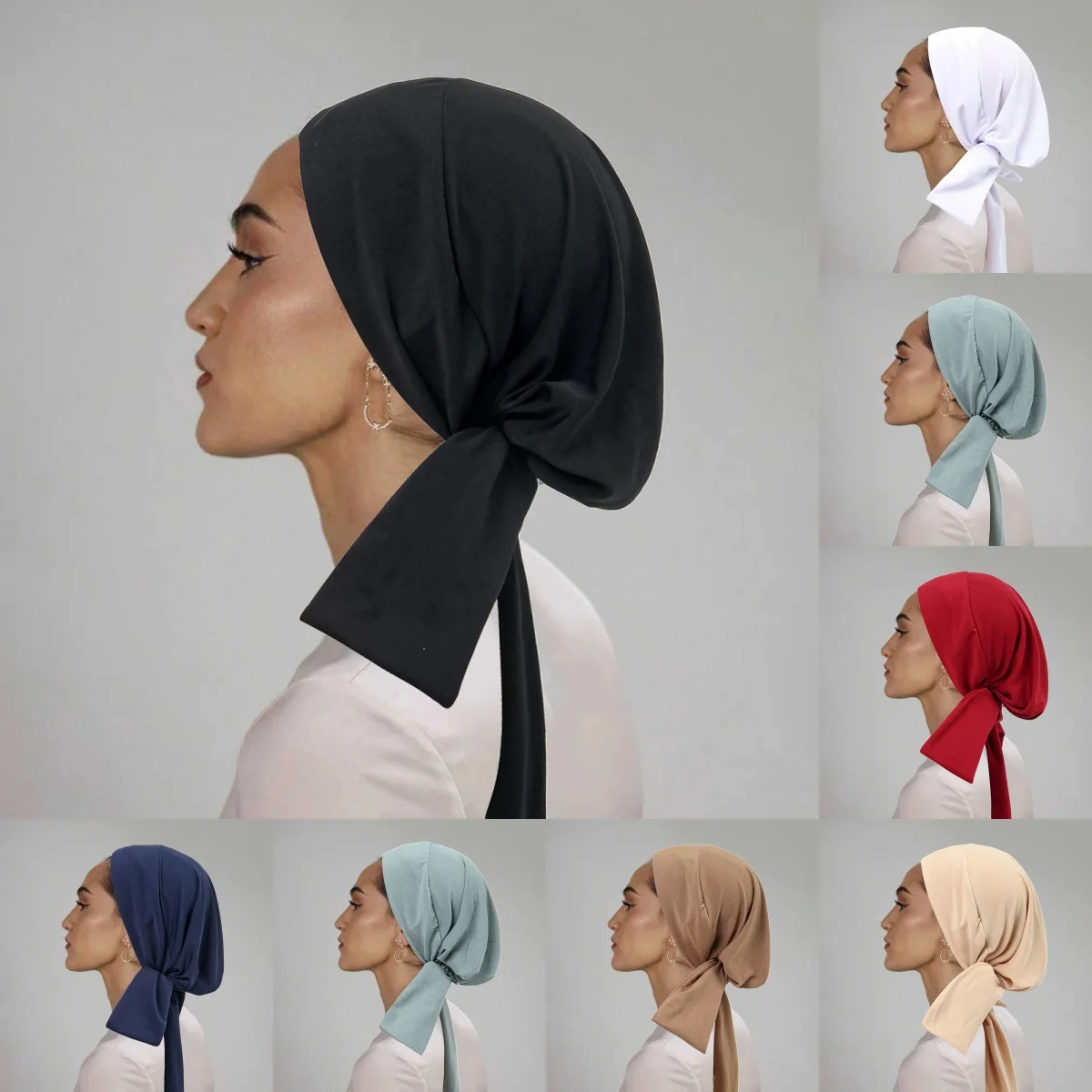 

Новая мода с длинным хвостовым ремешком, хиджаб, тюрбан, шапки, мусульманские однотонные повязки на голову, мягкая эластичная химиотерапевтическая шапка для женщин и девочек, тюрбан