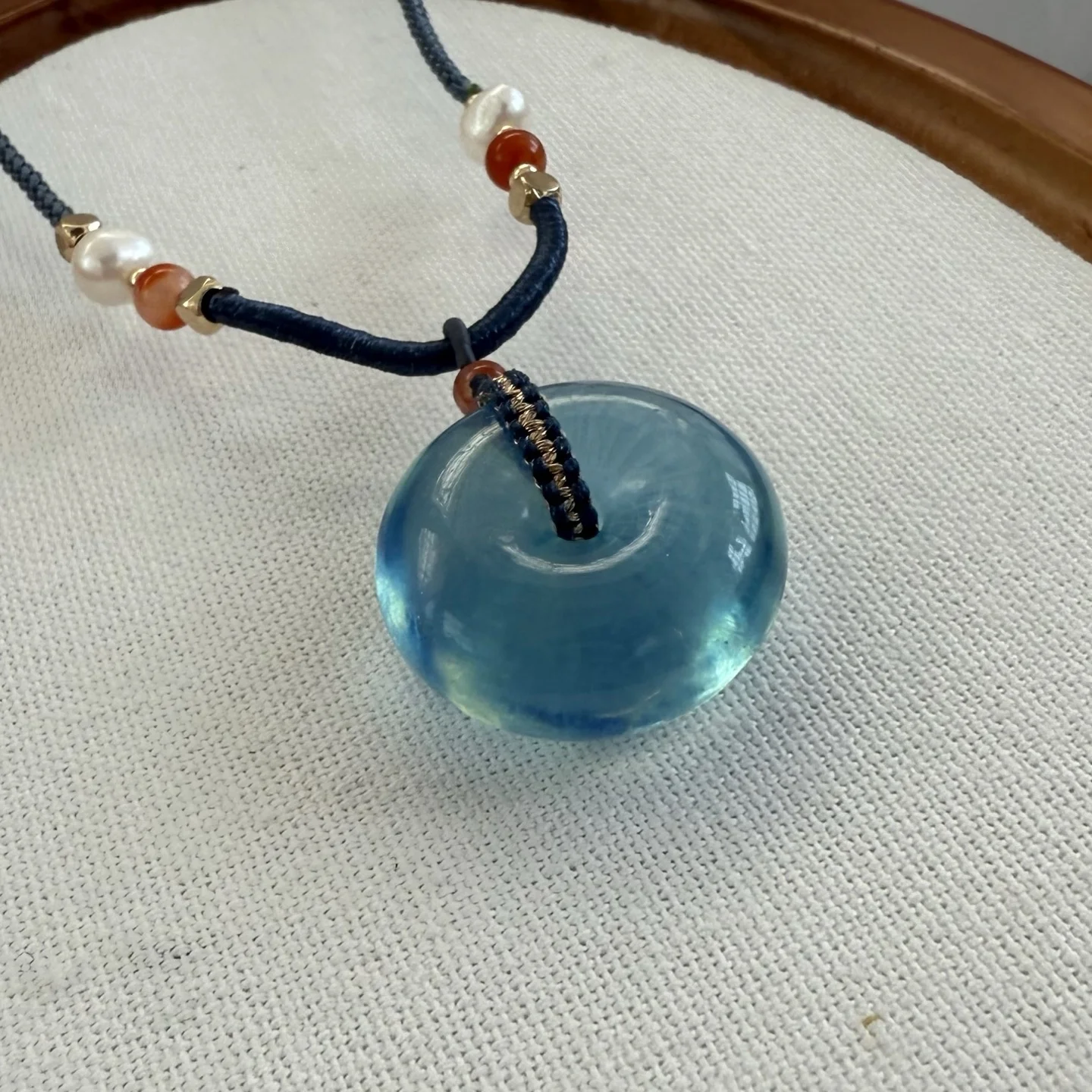 

Natural Blue Aquamarine Clear Pendant Women Round Donut 23.7x10.3mm Aquamarine Brazil Fashion Beads Necklace AAAAA
