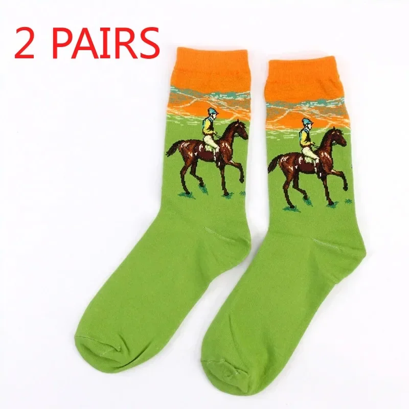Hot Starry Night Autumn Winter Retro Women Personality Art Van Gogh Mural World Famous Painting Male Socks Oil Funny Happy Socks image 3