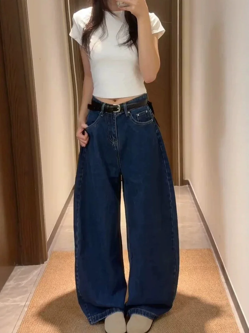 High Waist Wide Leg Denim Jeans Women's Loose Fit Blue Lazy Style Jeans Fall Season New Arrival plus Size Slimming Knife Pants