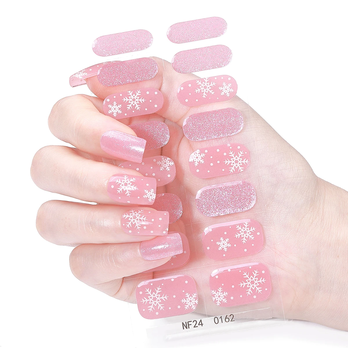 

16Tips Christmas Semi Cured Gel Nail Strips Sparkling Snowflake Self-Adhesive Gel Nail Wraps Full Cover Gel Nail Sticker
