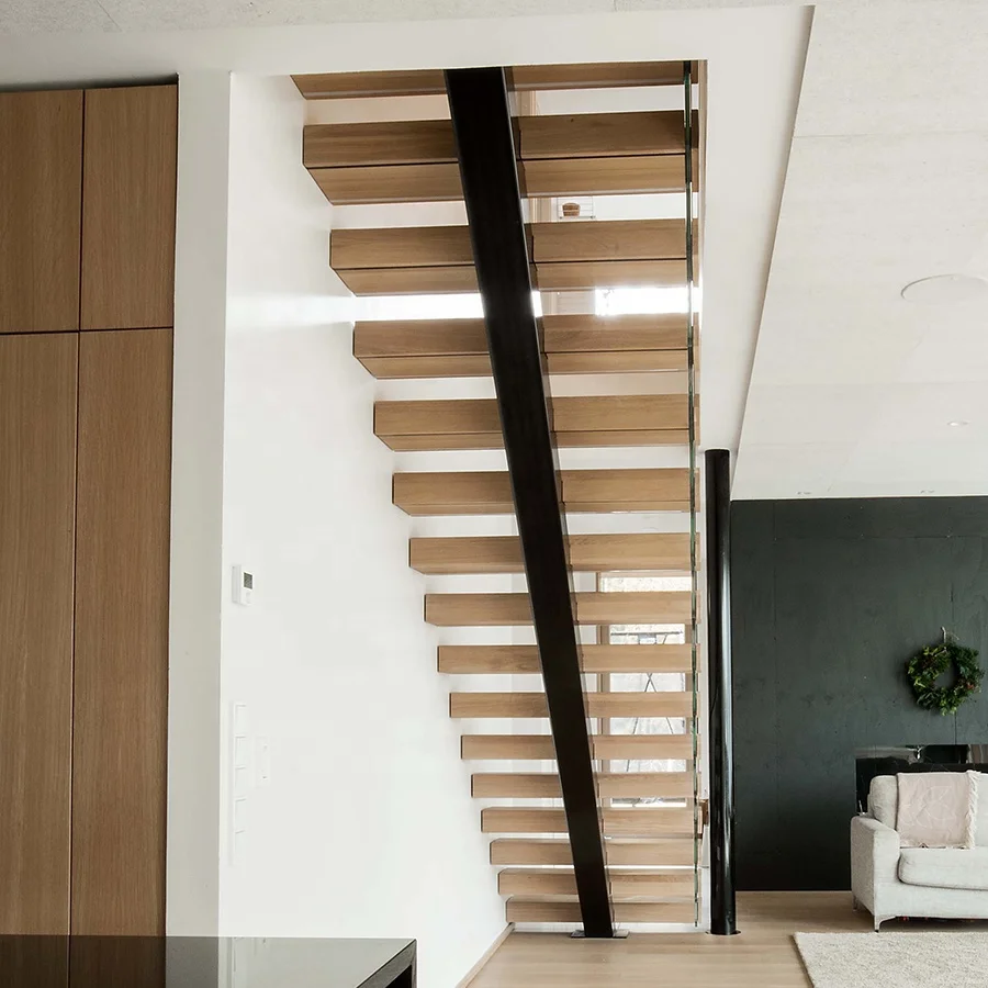 Customization Hot Sale Modern Style Metal Steel Wood Stairs High Quality Commercial Staircase Tempered Glass Guardrail Stairs