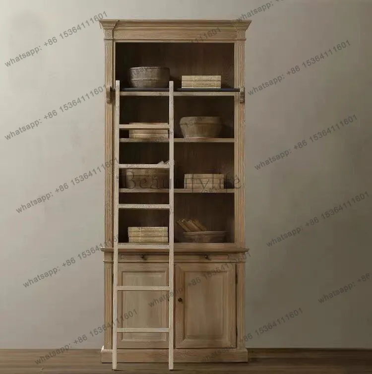 

Комбинированный книжный шкаф из американского дуба, полностью из массива дерева, состаренный, с белой отделкой, книжный шкаф-лестница, мебель для небольших квартир