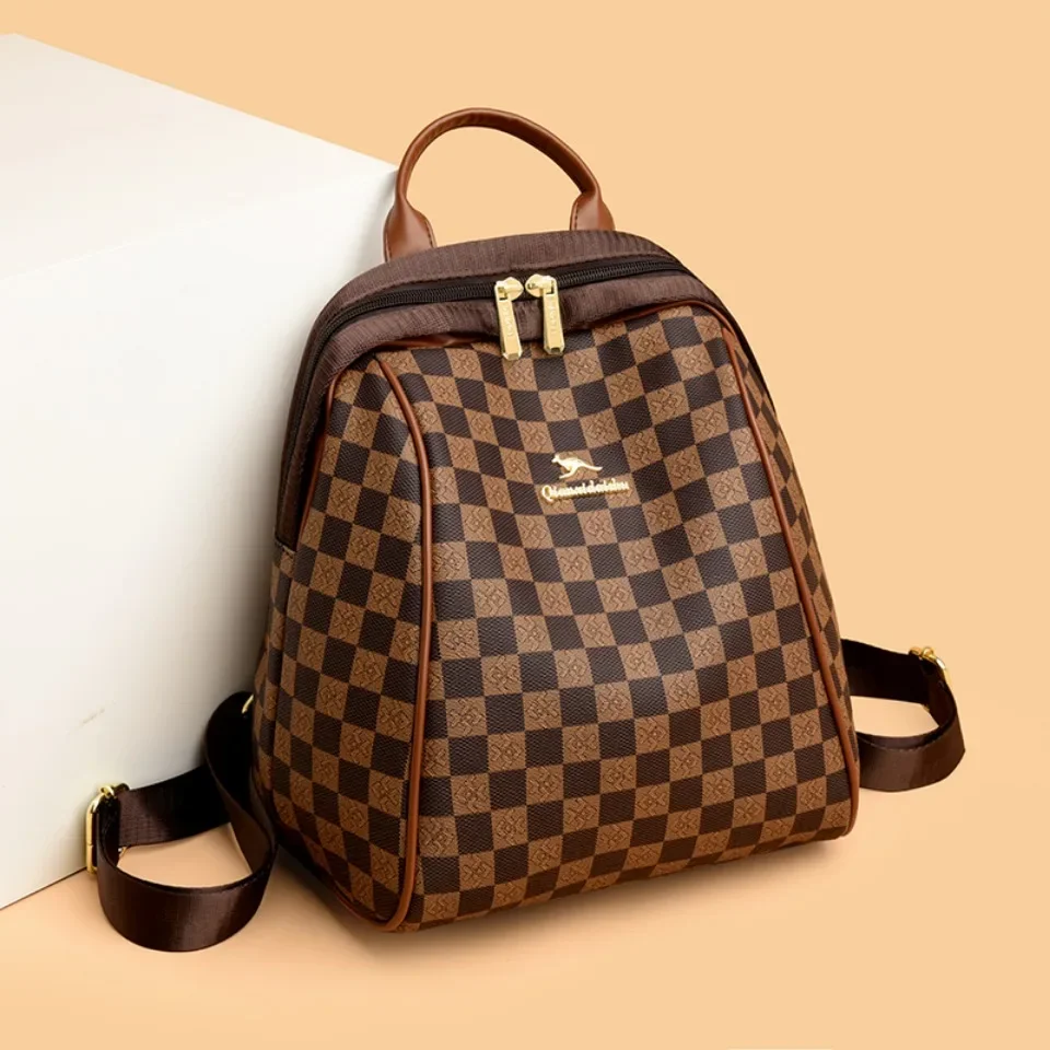 

Luxury Brand Backpack Women New Fashion Leisure Bag Large Capacity Leather Checkered Women's Travel Backpack Totes School Bag