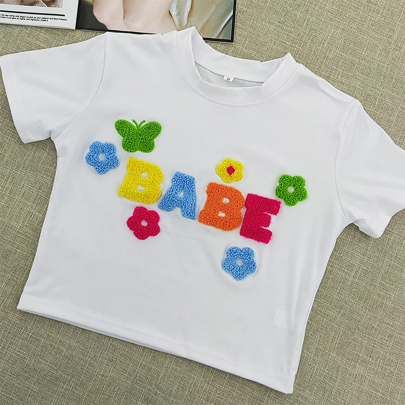 BABE Letter Embroidery Print 2000s Cute Baby Tees Summer Women Short Sleeve T-shirt  Y2K Fashion Goth Girl Slim Crop Tops Tshirt