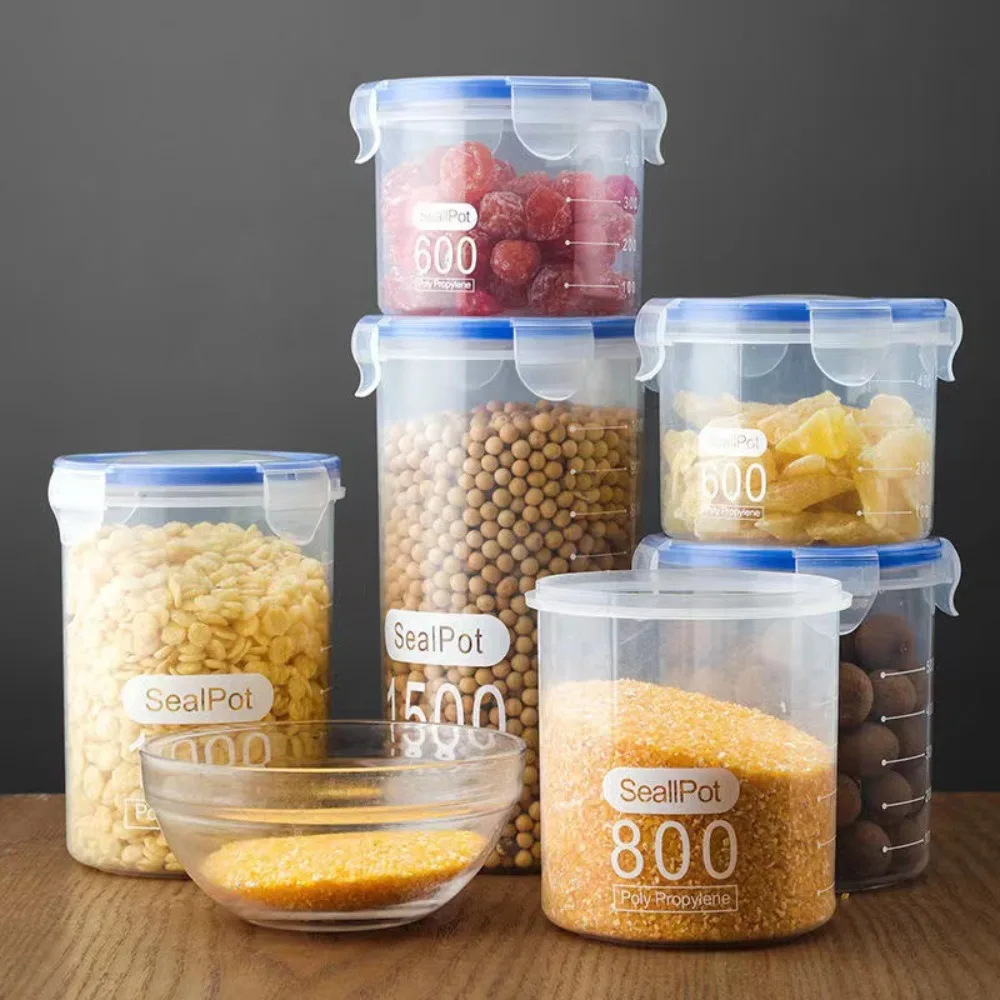 Large Capacity Kitchen Food Storage Canisters Transparent Plastic Grain Fresh Preservation Box with Scale Multigrain Organizer