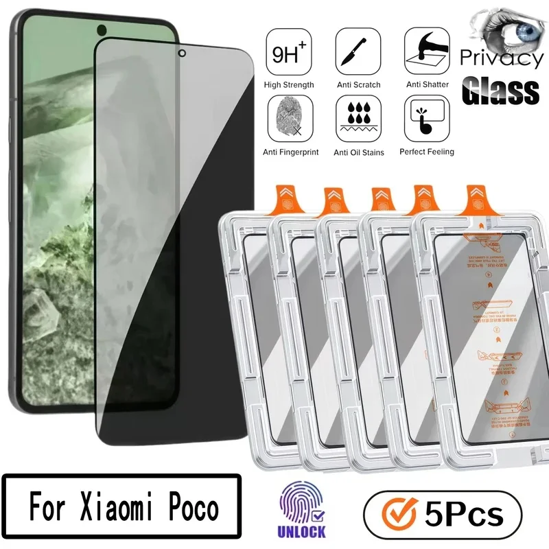 5PCS Anti-Spy Tempered Glass Screen Protector For Poco X8 Pro Max X8 Pro F8 Ultra F8 Pro Fingerprint Unlock Anti-Scratch Glas 05