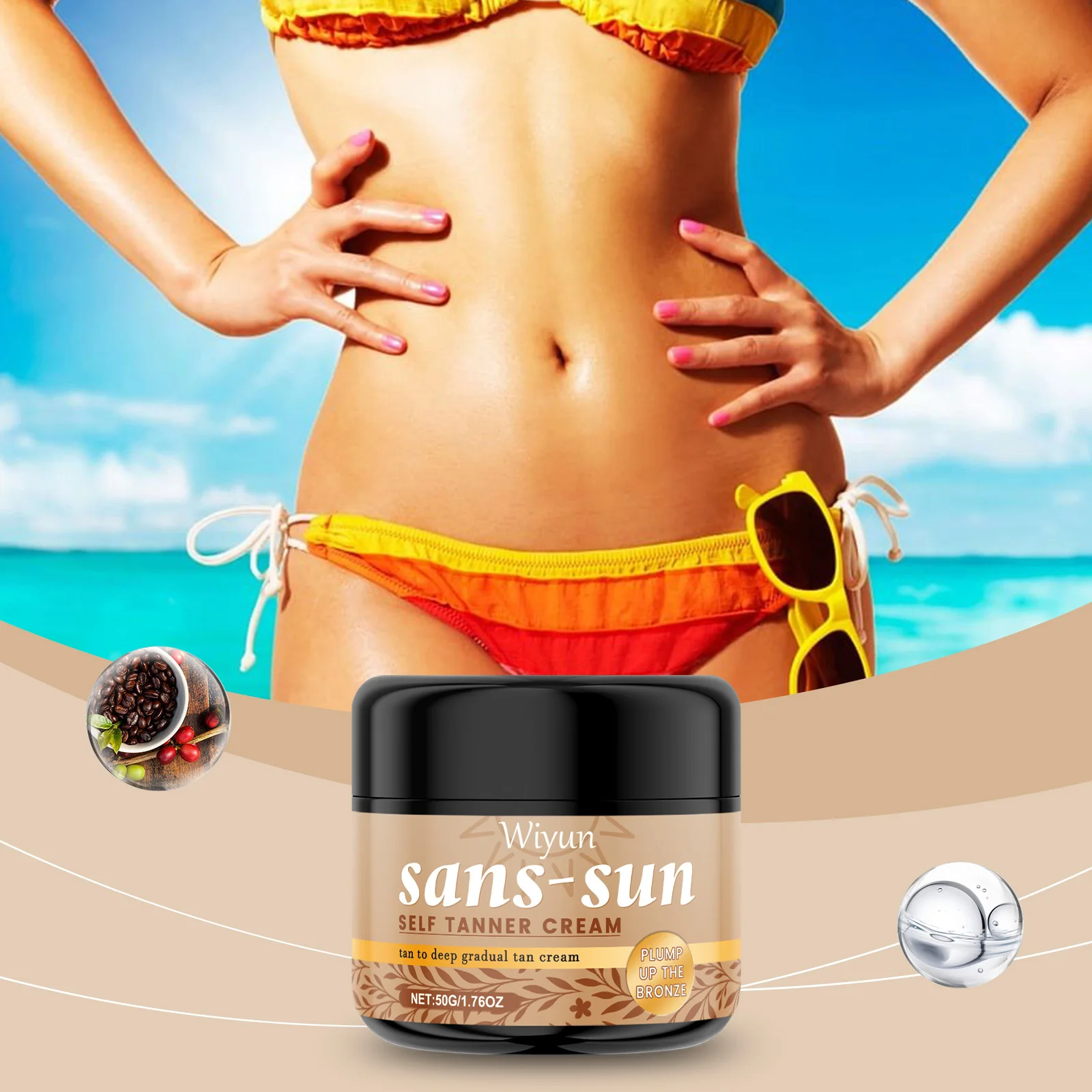 

WIYUN Self Tanner Cream Leave-In Tanning Bronzer Long-lasting Moisturizing Gentle Non-irritating Nourishing Natural Tanning