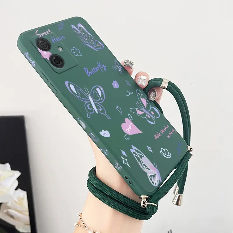 G 54 Purple Butterfly Lanyard Silicone Phone Case dla Motorola Moto G54 G50 G42 G52 G20 G84 G100 G53 G72 G34 G22 G24 G14 Cover — zdjęcie 7