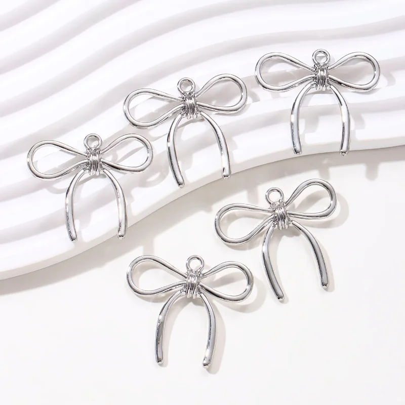 5pcs Silver Color Bow Zinc Alloy Pendant For DIY Handmade Neck Bracelet Jewelry Making