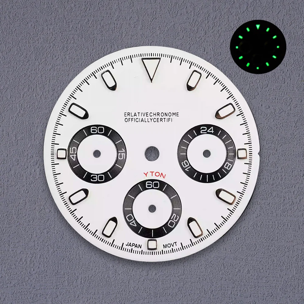 High Quality Green Luminous VK63 Dial S Logo 29.5mm Panda Dial For VK63 Movement Watch Modification Accessories