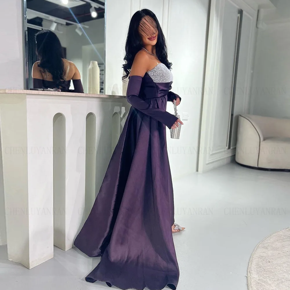 Purple Mermaid Formal Occasion Dress 2024 Beading Pearls Luxury Prom Gowns Sweetheart Satin Evening Party Gown فساتين الحفلات