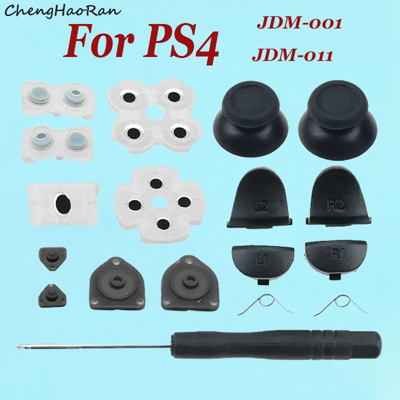 For PS4 JDM-001 / 011 Controller L1 R1 L2 R2 Trigger Buttons 3D Analog Stick + Conductive Rubber Button Screwdriver Kit