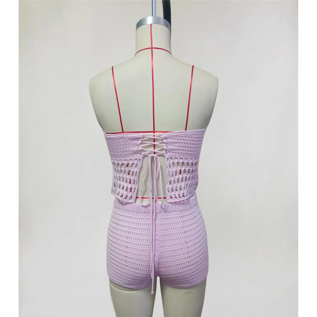 Neuer Bandeau-Strick-Shorts-Badeanzug für Damen, High-Waist-Bikini, zweiteiliger Bikini-Set, Badebekleidung, Badeanzug, Schwimmkleidung V8228 – Detail 9