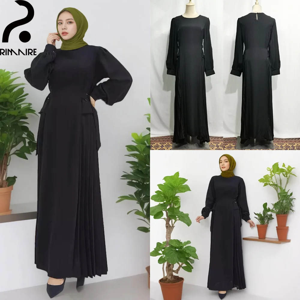 

RIMAIRE Muslim Black Abaya with Hoop Decoration Muslim Fashion Women Dress Islam Robe 2024 New Kaftan Abayas Dubai Luxury