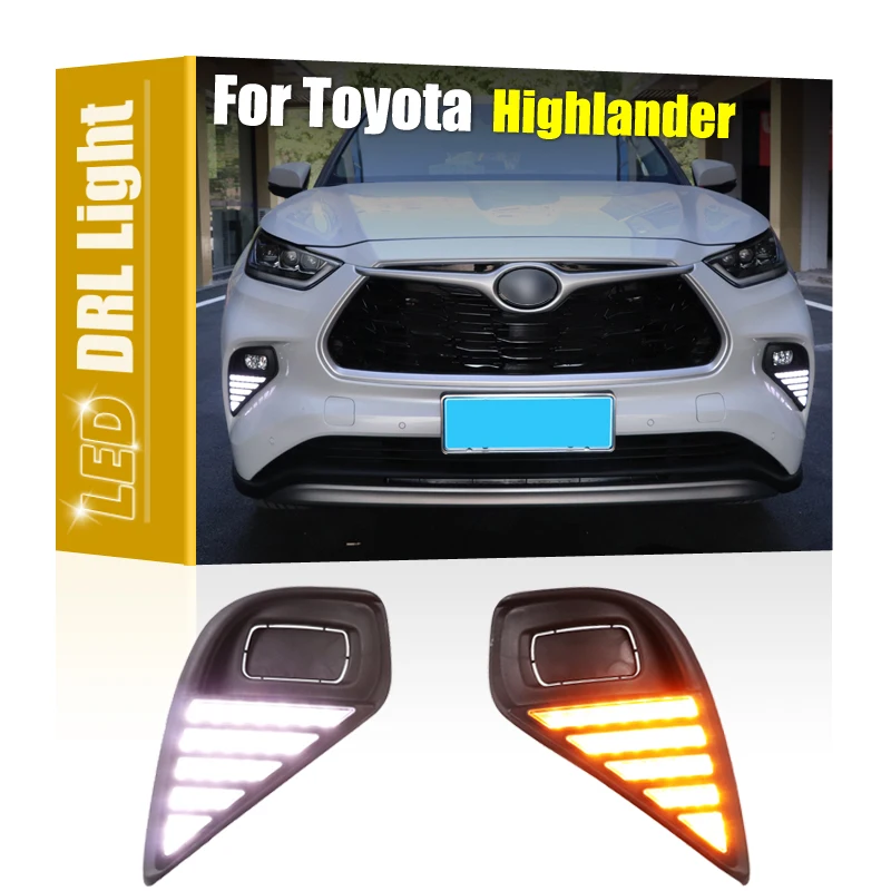 

2Pcs 2 Functions Front Bumper White LED DRL Daytime Running Light With Dynamic Turn Signal For Toyota Highlander 2020 2021 2022