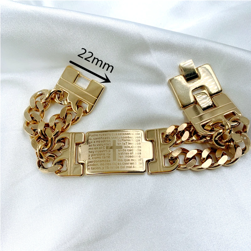 Mens Stainless Steel Bracelet Gold Color Cuban Chain Jesus Cross Bracelet Man High Quality Jewelry Male Birthday Gift