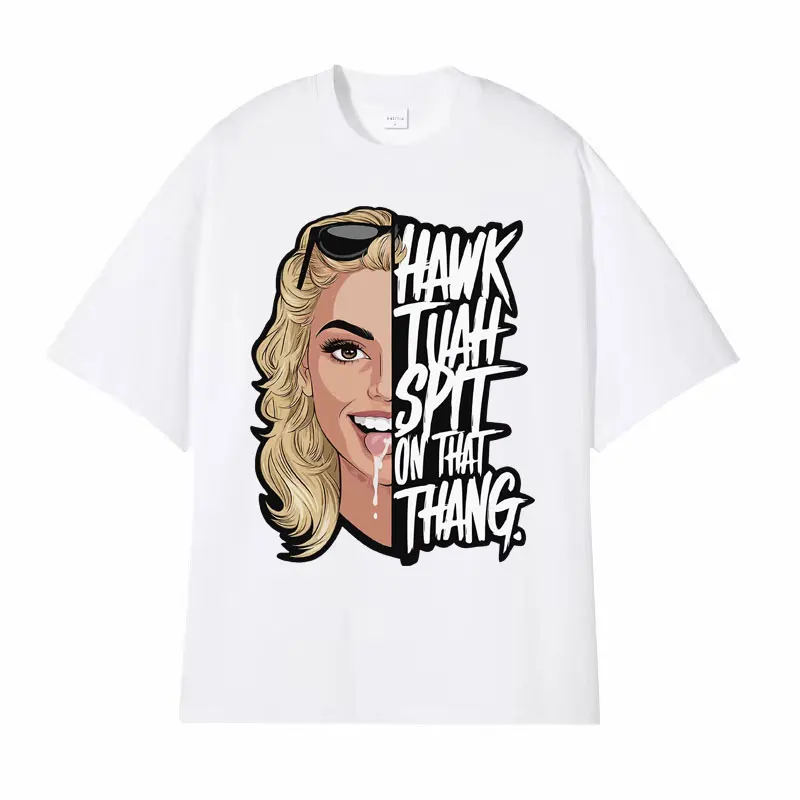 Funny Hawk Tuah Spit on That Thang Graphic Tee Shirt Men Women Harajuku Streetwear T-shirt Vintage Pure Cotton Oversized T Shirt