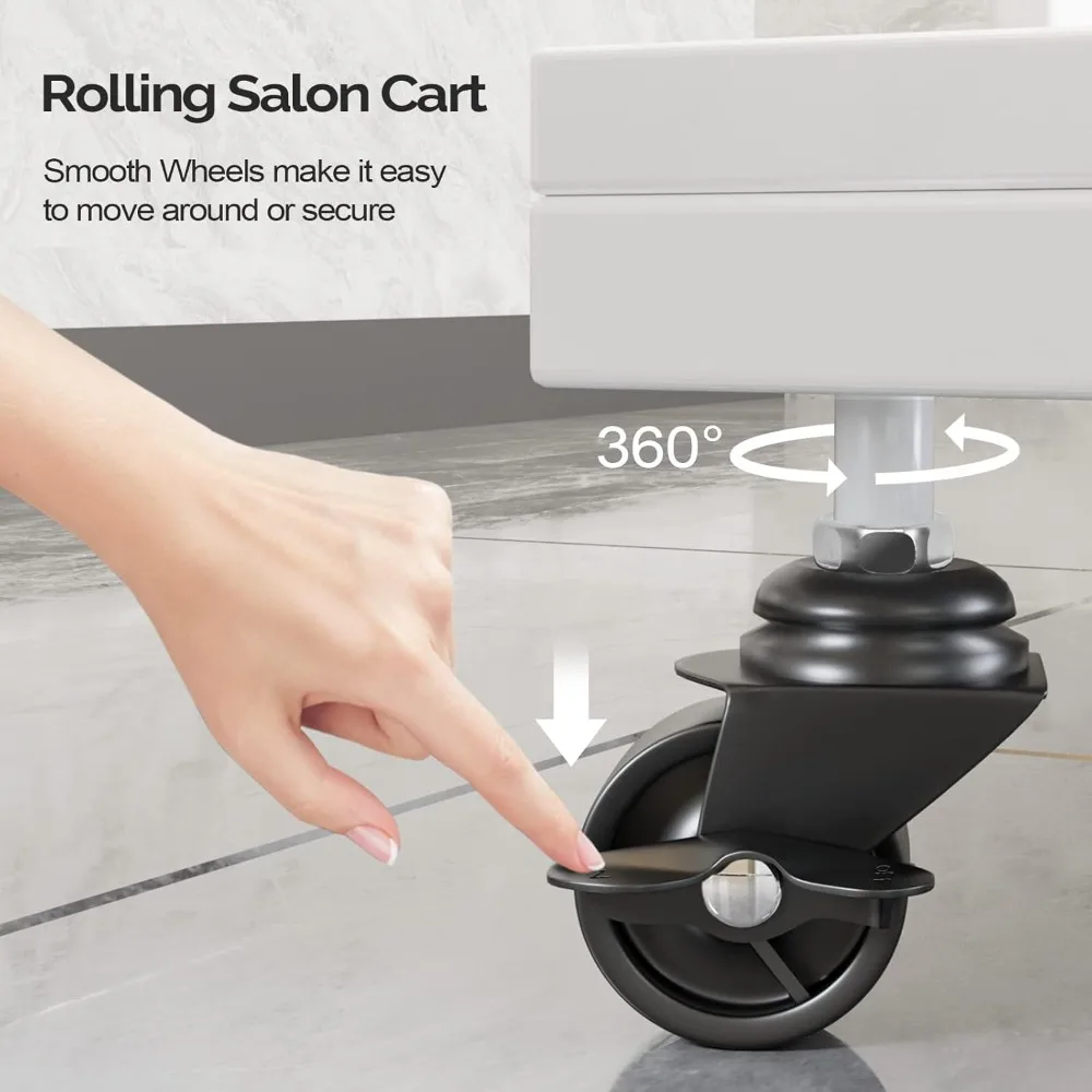 عربة صالون على عجلات مع ثلاثة صينية، عربة تخزين تجميلية لتدليك الوجه والوشم، رجل التجميل المتداول #5