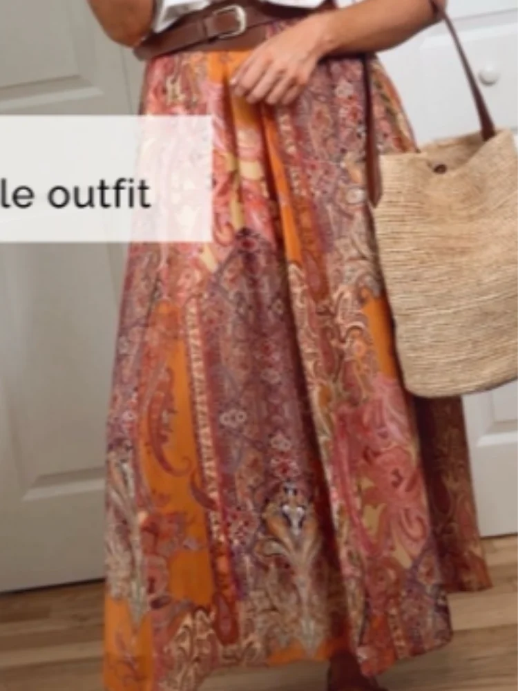 

Bohemian Style Stamp Chiffon Skirt Retro Woman Summer High Waist A-line Long Dress Y2k 2026 New Lady Summer Daily Casual Skirt