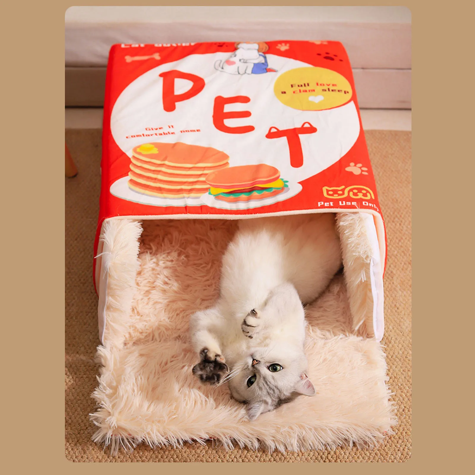 

Universal Snack Box Cat Bed Cartoon Rectangular Fully Enclosed Four Season Multifunctional Soft Pet Bed for Home Travel