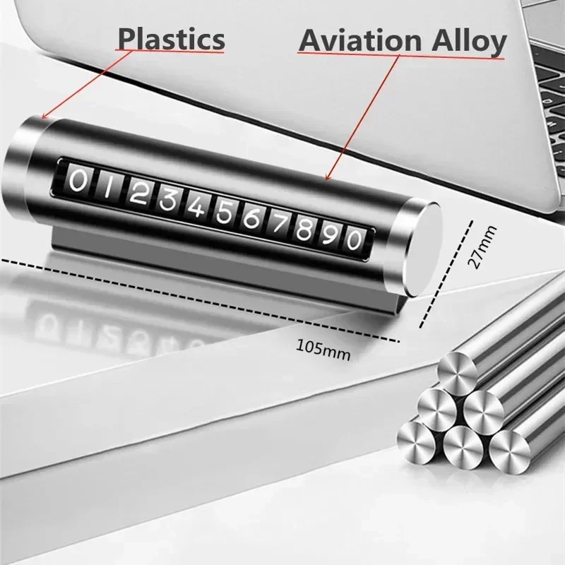 1Pc Creative Car Temporary Parking Card Metal Aluminum Roller Adjustable Phone Number Plate Dashboard Auto Interior Parts - view 5