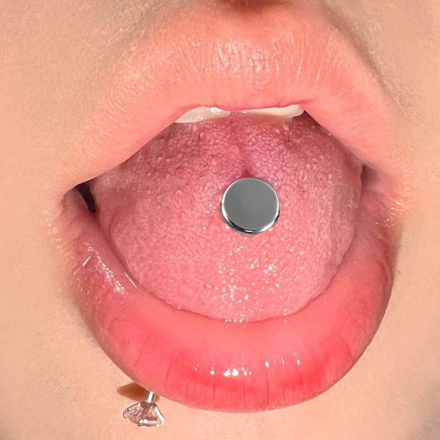 F-136 Titanium Alloy Round Flat Labret Tongue Barbell Stud