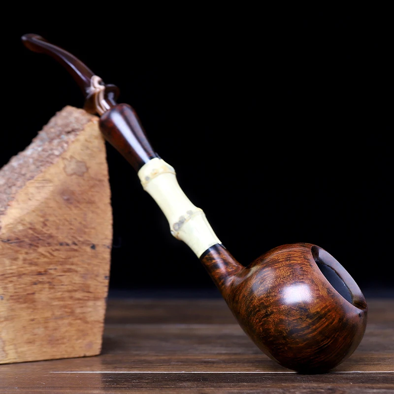 MUXIANG Briar Wood Bamboo Joint Men Apple Army Pipe Classic Solid Wood Smoker Pot Pipe Bag Pot Tobacco Custom Gift For Father