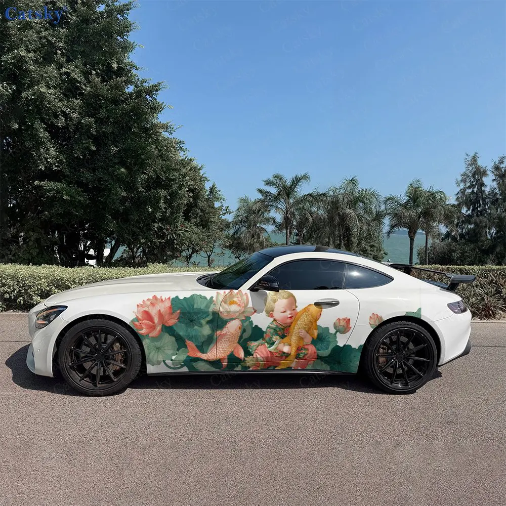 2pcs Chinese Style Lucky Kid Vibe, Durable, Fade-resistant, Enhance Vehicle Aesthetics With Bold Artistic Design Car Vinyl Wraps