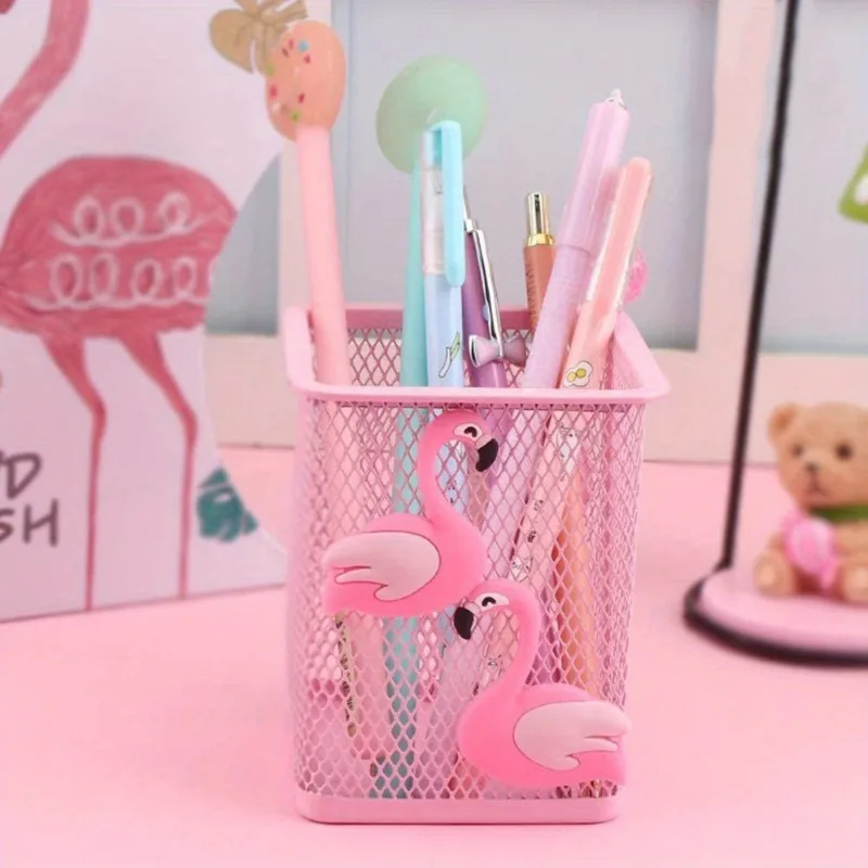 Chic Pink Flamingo Metal Pen Holder | Metal | Multi-Functional, Lightweight | Office and Home Storage