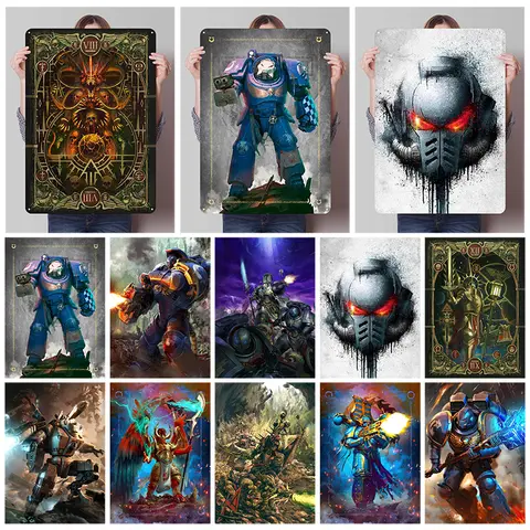 W-Warhammers Posters Popular Game Signs Garage Decoration Living Room Custom Gamers Metal Tin Plaques for Gaming Room Decoration