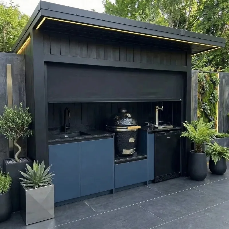 SS304 Outdoor Kitchen Pod Free Design Zero Formaldehyde Weatherproof Shed Garden Entertaining Custom