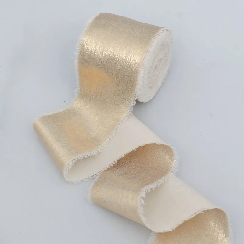 50 Yards handgefertigtes Band mit Fransen, Bänder für Blumensträuße, Geschenkverpackungen, DIY-Bastelarbeiten, Partydekorationen, 4 cm, goldgeprägtes Seidenband – Detail 6