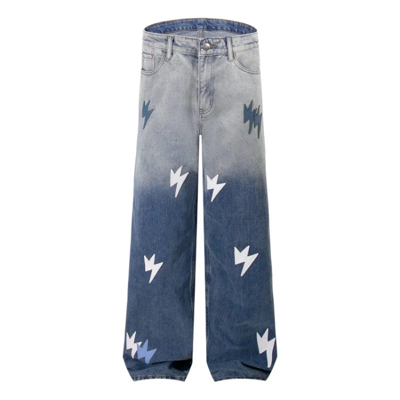 Street Designer Fashion Men Jeans Retro Blue Loose Fit Patched Ripped Jeans Men Y2K Hip Hop Straight Denim Pants Baggy Trousers