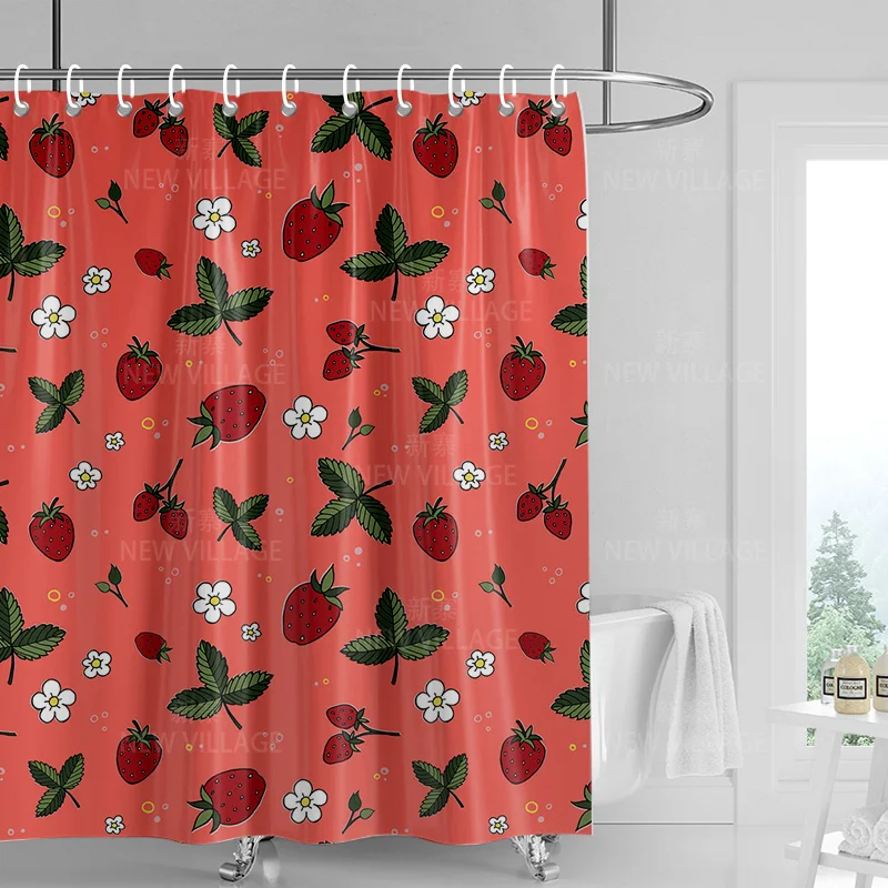 Home shower curtains bathroom Decora waterproof fabric non-slip bathmat water absorption curtain Modern nordic boho plant fruit