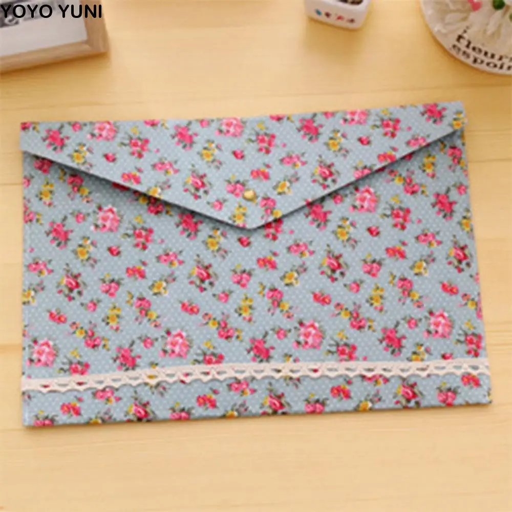 

Portable Document Protector Floral a4 File Bag Elegant Data Storage Button Folder Soft Waterproof Data Bag Stationery