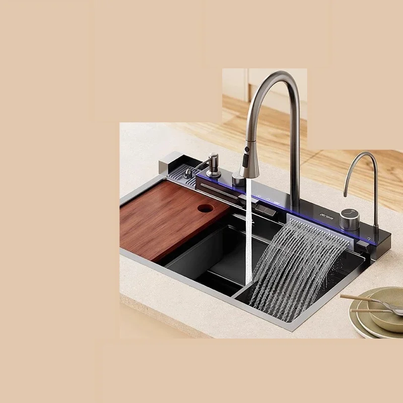 

Thickened, sink, rain, waterfall 304 stainless steel, handmade, digital display, single slot, household