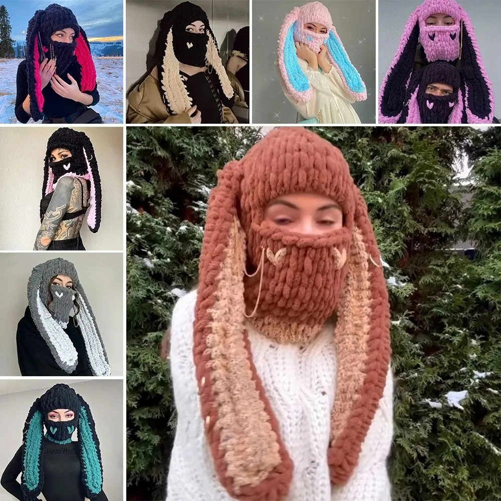 

New Fluffy Beanie Long Ear Hat Warm Thickened Bunny Ears Hat Neck Warm Windproof Animals Ears Hats Cosplay Party