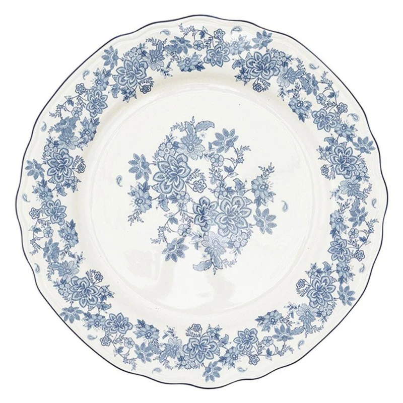 

Handmade stoneware tableware with blue floral pattern dinner plate