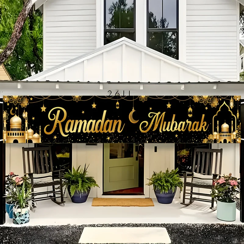 VIKAMA Ramadan Celebration Banner Durable Polyester Fiber Indoor External Decoration Ramadan Party Banner