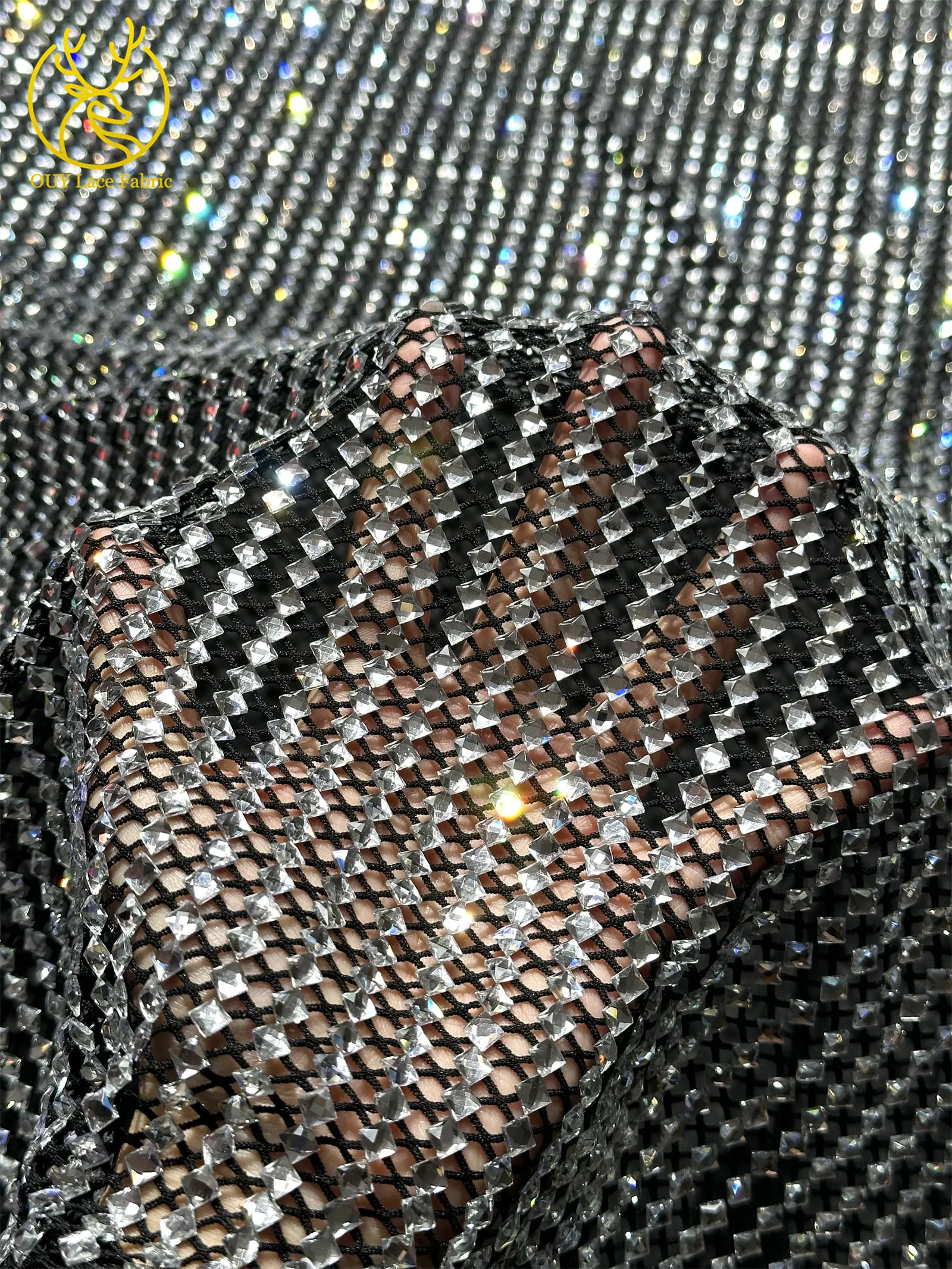 Hochwertiger nigerianischer Glasrhinestone-Netzstoff 2026 – Königliche afrikanische französische Strass-Kristallspitze für Party- und Abendkleider zum Selbermachen – Detail 7