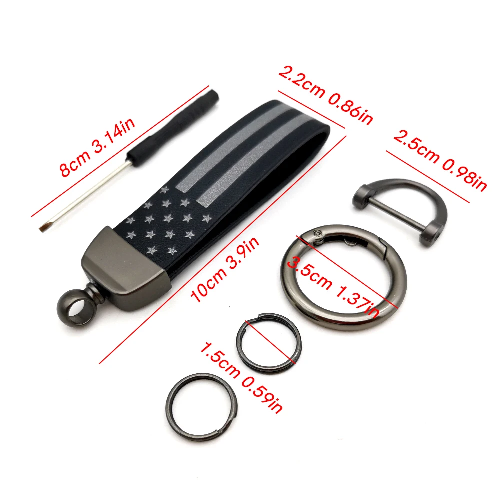 Leather Keychain Degree Rotating Horseshoe Buckle Fine Key Ring for United States Flags Rotate 360 Degrees America Flag key Ring